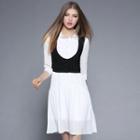 Set: Elbow Sleeve Shirtdress + Cropped Vest