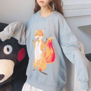 Fox Print Sweatshirt Light Blue - One Size
