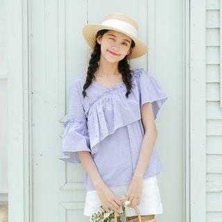 Ruffled Check Short-sleeve Blouse
