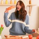 Color Panel Furry Sweater Blue - One Size
