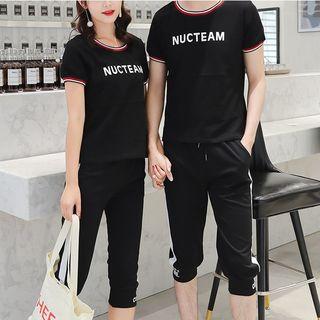 Couple Matching Sports Set: Short-sleeve T-shirt + Cropped Sweatpants