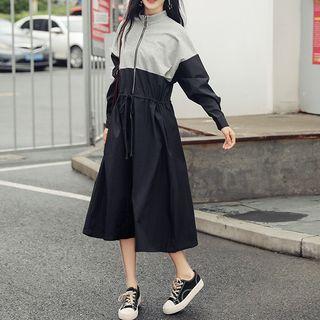 Stand Collar Zipper Color Block Dress