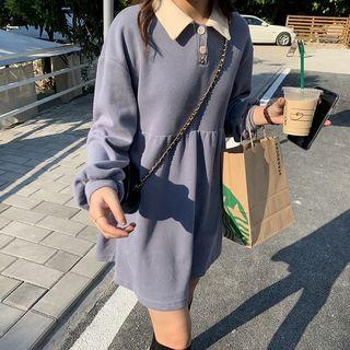 Two-tone Long-sleeve A-line Mini Polo Dress
