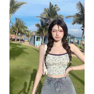 Contrast Trim Floral Cropped Camisole Top