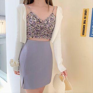 Cropped Cardigan / Spaghetti Strap Top / Mini Skirt