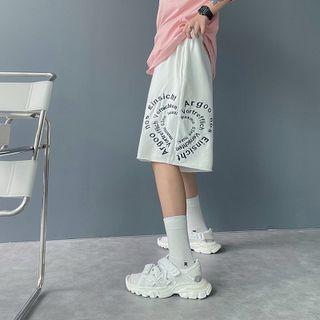 High-waist Printed Letter Straight Leg Shorts