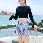 Set: Ruffle Trim Rash Guard + Skirt