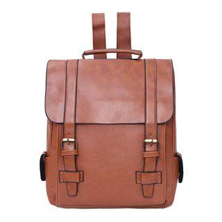 Faux Leather Backpack / Faux Leather Panel Canvas Backpack