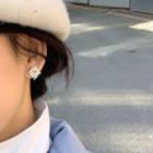 Chinese Characters Rhinestone Earring 1 Pair - S925 Silver Ear Studs - White & Gold - One Size