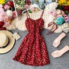 Lace-up V-neck Floral Print Mini Dress