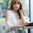 Cutout Bell Sleeve Crocheted Tunic