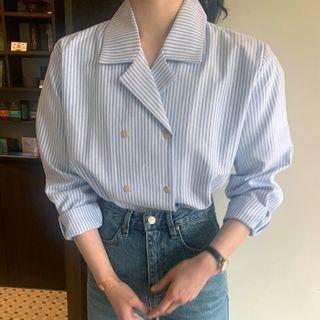 Striped Double-breasted Shirt Light Blue - One Size