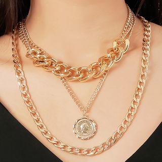 Alloy Coin Pendant Chunky Chain Layered Necklace