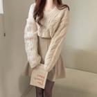 Set: Pointelle Sweater + Swing Miniskirt Beige - One Size