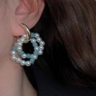 Faux Pearl Hoop Alloy Dangle Earring 1 Pair - Green & White - One Size