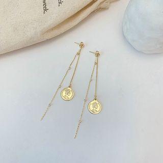 925 Sterling Silver Rhinestone Coin Fringed Earring 1 Pair - Earring - Tassel - Coin - One Size