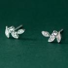 Leaf Rhinestone Sterling Silver Earring 1 Pair - S925 Silver - Silver - One Size