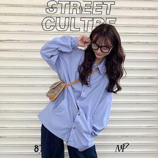 Lettering Pinstriped Shirt As Shown In Figure - One Size
