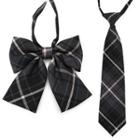 Set: Plaid Ribbon Bow Tie + Necktie Set Of 2 - Bow Tie + Necktie - Black - One Size