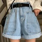 Wide-leg Denim Shorts / Belt / Set
