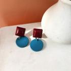 Disc Drop Earring 1 Pair - Red & Blue - One Size