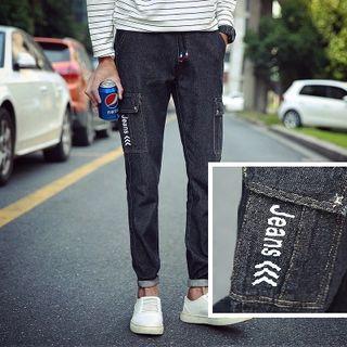 Drawstring Lettering Jeans