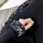 Floral Chiffon-layered Midi Knit Dress Black - One Size