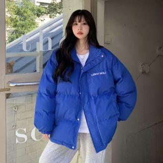 Plain Zip-up Padded Jacket Blue - One Size