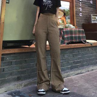 High Waist Gingham Boot-cut Pants