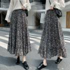 Floral Print A-line Maxi Skirt Floral - Black - One Size