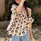 Puff-sleeve Off-shoulder Printed Blouse