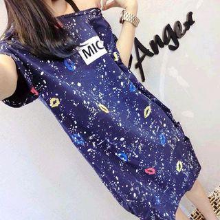 Lips Print Short Sleeve T-shirt Dress