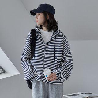 Striped Hooded Zip Jacket Stripes - Blue & White - One Size