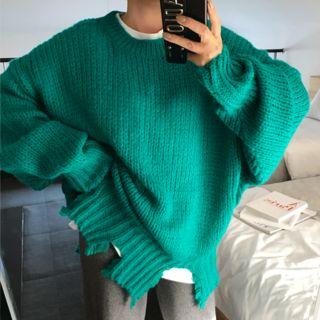 Frey-hem Wool Blend Knit Top