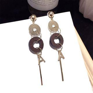 Wooden Alloy Disc Letter A Dangle Earring Gold Silver Earring - One Size