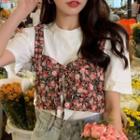 Short-sleeve T-shirt / Suspender Floral Top