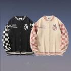 Embroidered Checker Panel Cardigan
