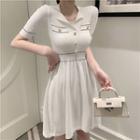 Short-sleeve Knit A-line Dress White - One Size