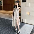 Plain Short-sleeve T-shirt / Irregular Sleeveless Dress