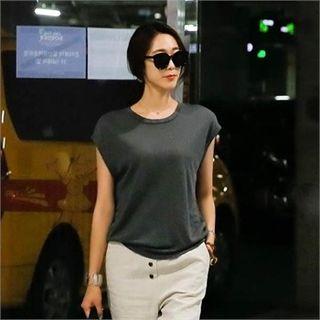 Cap-sleeve Cutaway-back Linen Blend Top