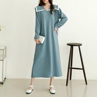 Sailor-collar Contrast-trim Maxi Dress