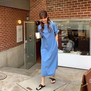 Elbow-sleeve Boxy Long Dress