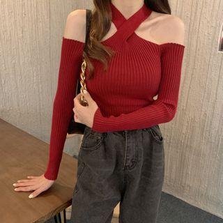 Halter Cold Shoulder Knit Top