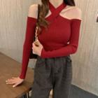 Halter Cold Shoulder Knit Top