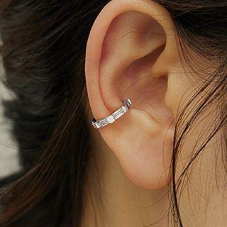 Bamboo Rhinestone Alloy Cuff Earring 1pc - Silver - One Size