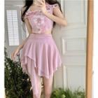Cold-shoulder Lace Cropped Top / High-waist Irregular Mini Skirt