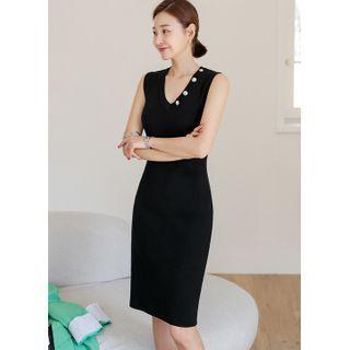 Sleeveless Button-detail Midi Knit Dress