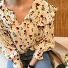 Floral Print Chiffon Blouse As Shown In Figure - One Size