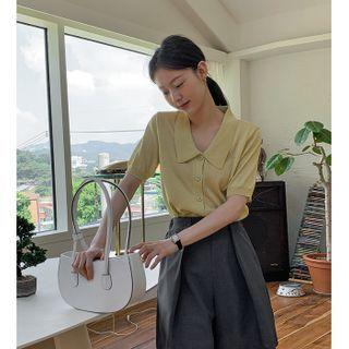 Pointy-collar Knit Cardigan
