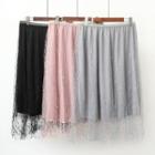 Sheer Beaded A-line Midi Skirt